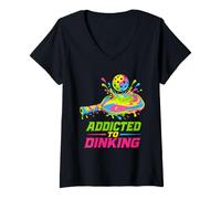 Donna Addicted to Dinking Pickleball Humor Paddle Splash Maglietta con Collo a V