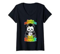 Donna Addio Kindergarten Hello Summer Funny Happy Panda Bear Maglietta con Collo a V