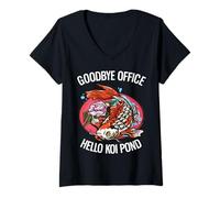 Donna Addio Ufficio Ciao Koi Pond Pensione Koi Amante Maglietta con Collo a V