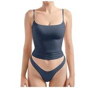 Donna Aderente Primavera Slim Fit Senza Maniche Carine Camicette Backless Slim Fitted Estate Trendy Basic Tank Top Spalline Sottili Dimagrante Collo Quadrato Canotta Casual Y2K 2025 Uscire, Marina