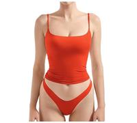 Donna Aderente Primavera Slim Fit Senza Maniche Carine Camicette Backless Slim Fitted Estate Trendy Basic Tank Top Spalline Sottili Dimagrante Collo Quadrato Canotta Casual Y2K 2025 Uscire, Rosso, S