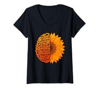 Donna ADHD Consapevolezza Salute Affermazioni Arancione Cervello Girasole Maglietta con Collo a V