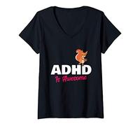 Donna ADHD is Awesome Funny Squirrel Animal Humor Maglietta con Collo a V