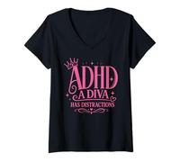 Donna ADHD Una Diva ha distrazione Donne Divertente Maglietta con Collo a V