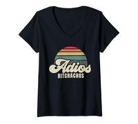 Donna Adios Bitchachos Retro Tramonto Script Vintage Addio Maglietta con Collo a V