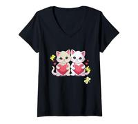 Donna Adolescente Bambini Bambina Ragazzi Bambini Gatti Cuore Maglietta con Collo a V