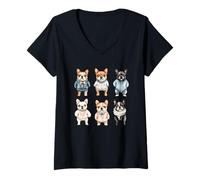 Donna Adorabile Carino Francese Bulldog Frenchie Amici Maglietta con Collo a V
