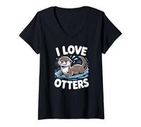 Donna Adorabile Creatura acquatica I Love Otters Maglietta con Collo a V