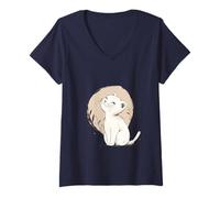 Donna Adorabile Gattino Bianco Felice, Gattino Cartone Animato Maglietta con Collo a V