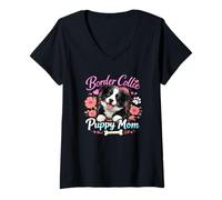 Donna Adorabile Idea per Amanti dei Cuccioli di Border Collie per Mamme e Cani Maglietta con Collo a V
