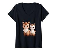 Donna Adorabile Llama Duo Cute Animal Lovers Design Maglietta con Collo a V