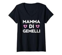 Donna Adorabile mamma di gemelli rosa e impronte rosa Maglietta con Collo a V