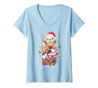 Donna Adorabile Natale Bulldog Francese Stack Cute Dog Holiday Art Maglietta con Collo a V