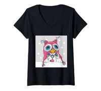 Donna Adorable Owl Kitty Cat Taste of Snow Cute Winter Christmas Maglietta con Collo a V