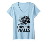 Donna Adoro i giocatori di gioco atleta sportivo Padel Walls Maglietta con Collo a V