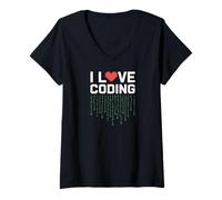 Donna Adoro i programmatori Coding Pixel Heart Maglietta con Collo a V