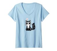 Donna Adoro Il Simpatico Procione Kawaii Maglietta con Collo a V