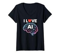 Donna Adoro la Progettazione tecnologica del Cervello neurale con intelligenza Artificiale Maglietta con Collo a V