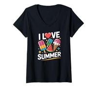 Donna Adoro Summer Ice Cream Popsicle Fun Maglietta con Collo a V