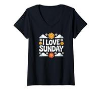 Donna Adoro Sunday Sunflower Cloud Art Maglietta con Collo a V