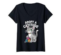 Donna Adotta un gatto Catitude Amante Felino Pet Meow Love Cats Maglietta con Collo a V