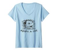 Donna ADOTTARE Un Gatto Divertente Urlando Opossum Opossum Street Cats Meme Maglietta con Collo a V