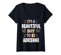 Donna Adrienne Personalized Name Beautiful Day Adrienne Maglietta con Collo a V