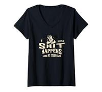 Donna Adulto Humor Shit Happens Look At Your Face Poop Accessori Maglietta con Collo a V