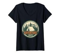 Donna Adventure Awaits - Tenda da campeggio in montagna Maglietta con Collo a V