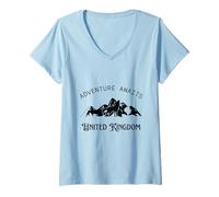 Donna Adventure Awaits Vacation Travel Regno Unito Maglietta con Collo a V