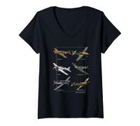 Donna Aerei da Caccia della WW2 Warbirds Maglietta con Collo a V