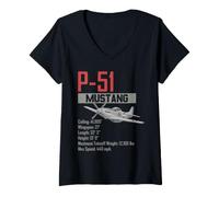 Donna Aereo da Caccia Americano P51 Mustang della seconda Guerra Maglietta con Collo a V