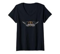 Donna Aerosmith - Logo Ali Vintage Maglietta con Collo a V