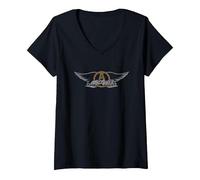 Donna Aerosmith - Logo Ali Vintage Maglietta con Collo a V, Nero, S