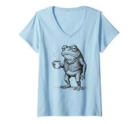 Donna Aesthetic Coffee Design, Funny Grumpy Frog Drinking Coffee Maglietta con Collo a V