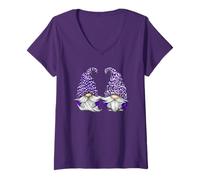 Donna Aesthetic Lilac Gnomes for Awareness Lavender Purple GNOME Maglietta con Collo a V