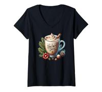 Donna Aesthetic Winter Coffee Latte Graphic for Women Snowy Days Maglietta con Collo a V