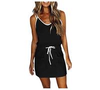 Donna affascinante scollo a V solido mini abito backless cintura pouch spiaggia vestiti forte resistenza al lavaggio abito a scacchi donna, Nero , L