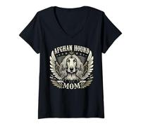 Donna Afghan Hound Mom Biker Wings Motorcycle Lovers Cool Dog Retro Maglietta con Collo a V