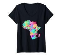 Donna Africa Continente Mappa T-Shirt i confini i Nomi dei Paesi Maglietta con Collo a V