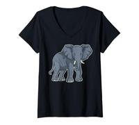 Donna Africa - India - Animali - Elefante Maglietta con Collo a V