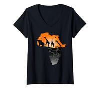 Donna African Animal Crisis Awareness Silhouette Map Opera d'arte Maglietta con Collo a V