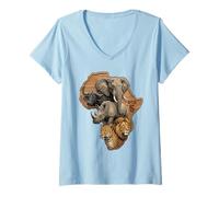 Donna African Big 5 Safari, Elefante, Leone, Rinoceronte, Leopardo Maglietta con Collo a V