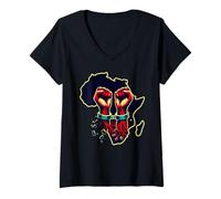 Donna African Freedom Pugni Breaking Catene Forte Simbolismo Maglietta con Collo a V