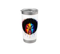 Donna africana Afro Colore Dipinto Viso Gocciolante Colori Arte Bicchiere termico in acciaio inox doppia parete