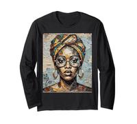 Donna Africana Collage Art Head Wrap Occhiali Maglia a Manica
