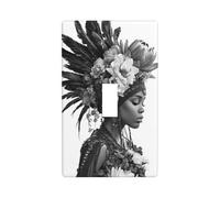 Donna africana con fiori Copricapo Interruttore Luce Copertura Decorativa Singola Toggle 1 Gang Piastra da Parete per Cucina Agriturismo Camera da letto Bagno Arte Decor