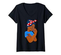 Donna Africano Nero Rosie rivettatrice Rockabilly retrò Icona ww2 Maglietta con Collo a V