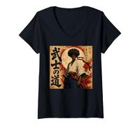 Donna Afro Samurai Warrior Black History Month Katana Vintage Art Maglietta con Collo a V