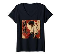 Donna Afro Samurai Warrior Black History Month Katana Vintage Art Maglietta con Collo a V